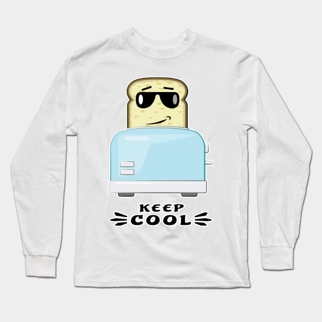 Keep Cool - Funny Toaster and Bread Cartoon Character Long Sleeve T-Shirt by DesignWood Atelier